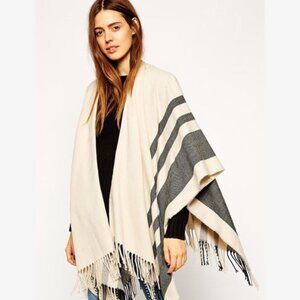 Asos Acrylic Black & Beige Blanket Cape with Fringe